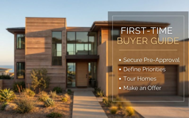 First-time home buyers reviewing documents at a South Bay open house