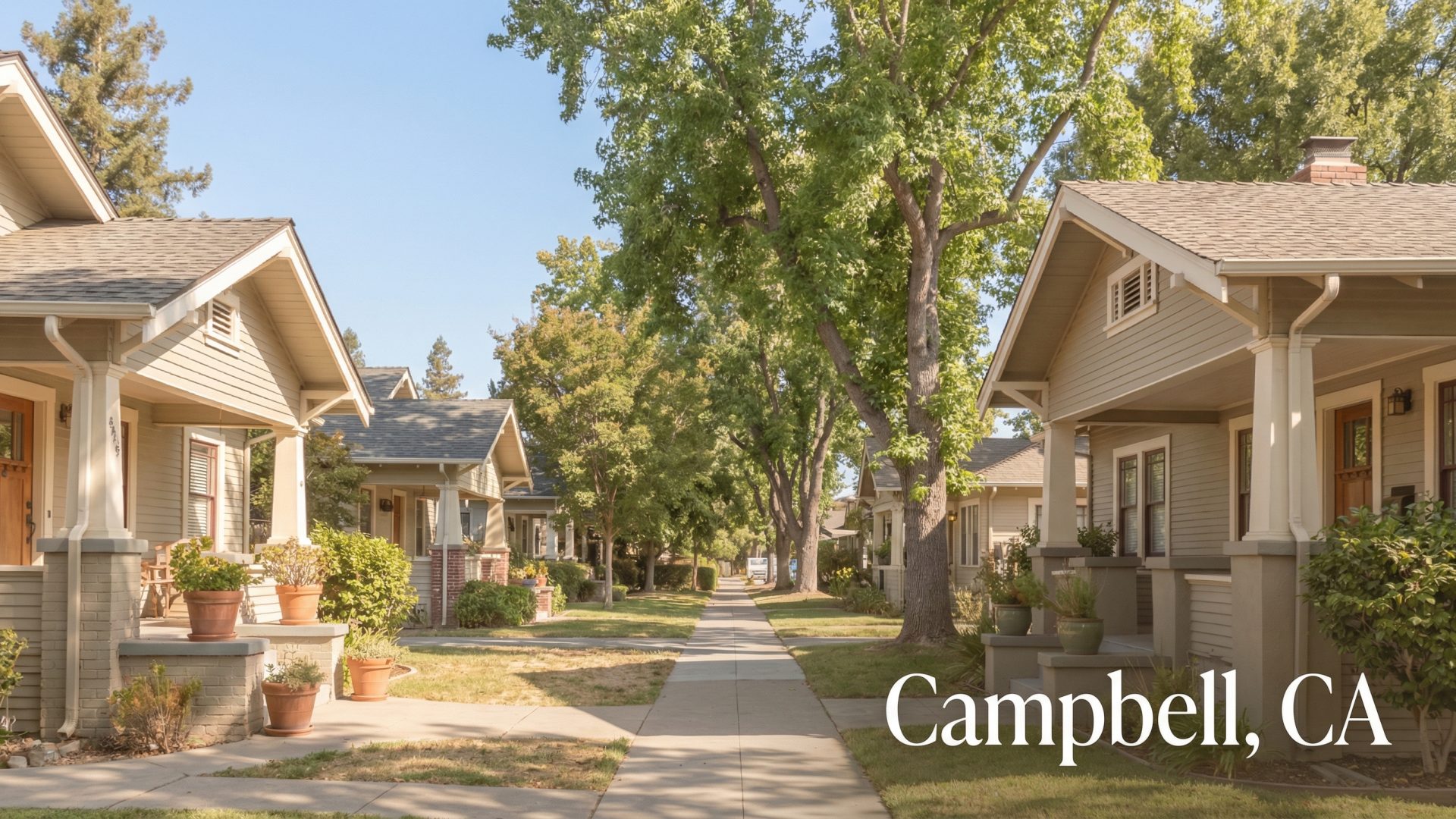 Downtown Campbell California street view with shops and restaurants