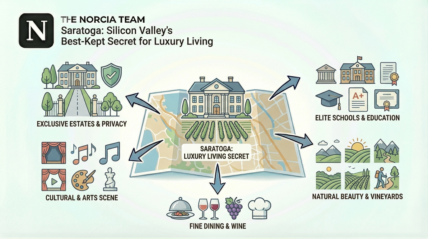 Luxury homes and tree-lined streets in Saratoga California