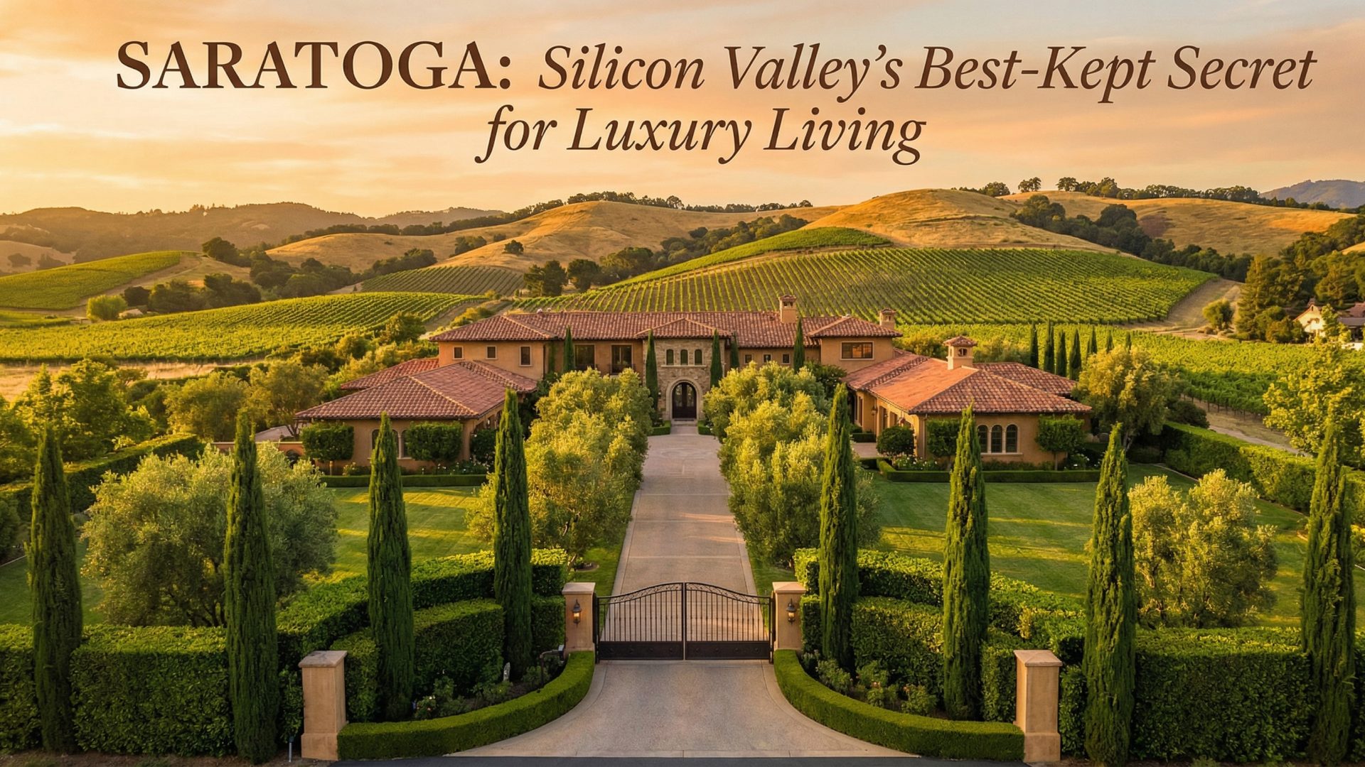 Luxury home in Saratoga California surrounded by trees and hills