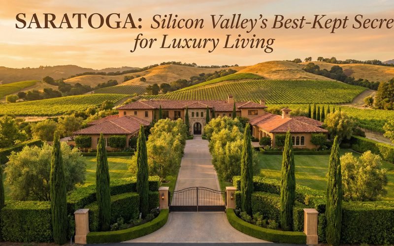 Luxury home in Saratoga California surrounded by trees and hills