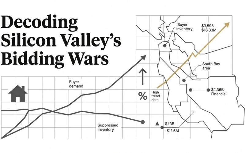 A chart titled "Decoding Silicon Valley's Bidding Wars" shows buyer demand rising and inventory falling.