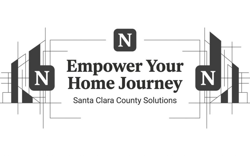 Black text reads "Empower Your Home Journey, Santa Clara County Solutions" with N logos and abstract building shapes.