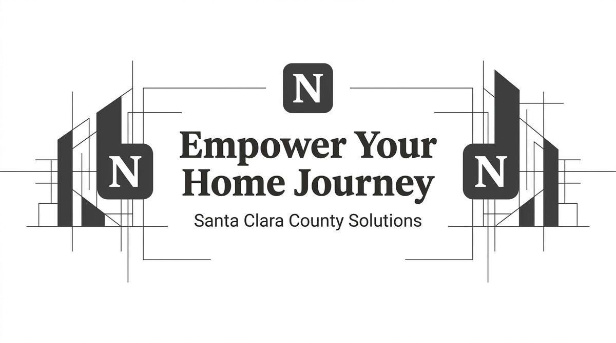 Black text reads "Empower Your Home Journey, Santa Clara County Solutions" with N logos and abstract building shapes.