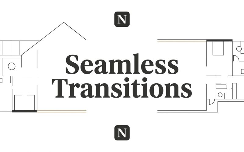 Floor plans of two homes on a white background, with text "Seamless Transitions" in the center.
